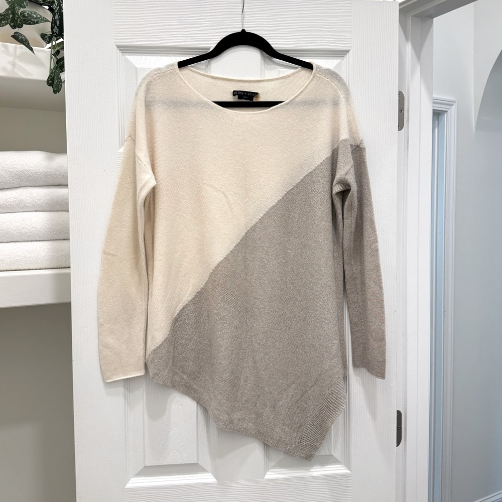 Alice + Olivia Wool Cream Colorblock Asymmetrical Sweater